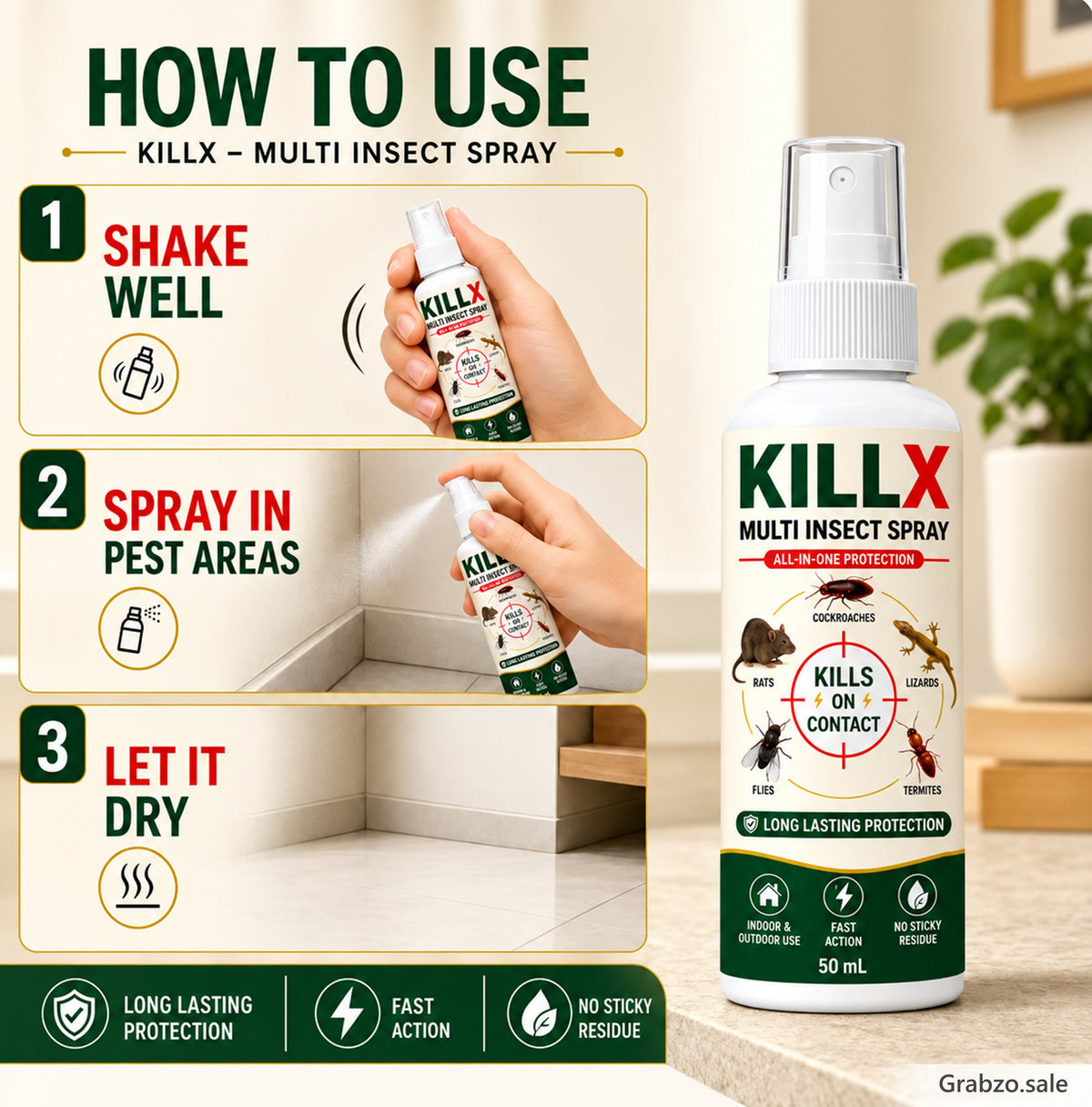 Killx Multi Insect Spray 50 ml – Buy 1 Get 2 Free (Pack of 3)